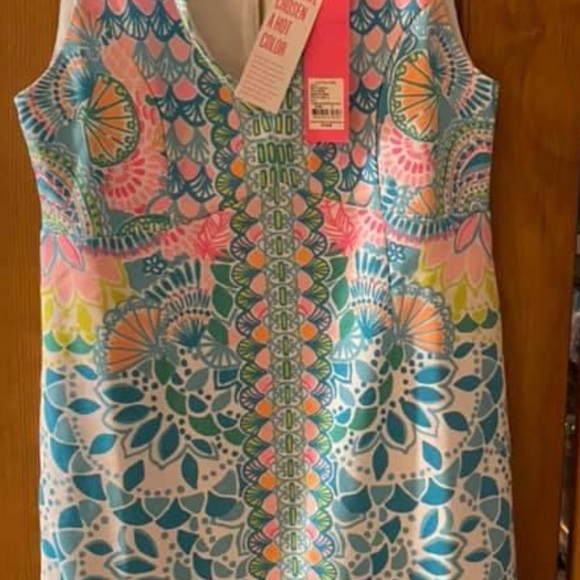 🎉HP 🎉Lilly Pulitzer Dress Sigrid Caribbean Citrus Shift Cruise Blue Pink 4 - Picture 6 of 10
